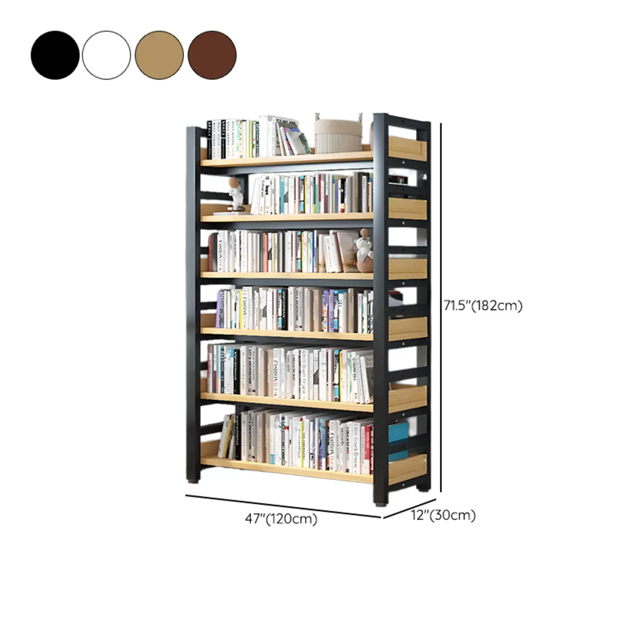 Freestanding Simple Multi-Layer Wood Bookshelf in Steel Frame