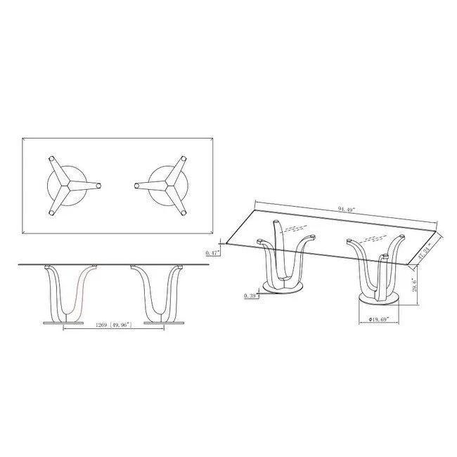 Rectangular Glass Dining Table - Double Tulip Pedestal Base (Silver)