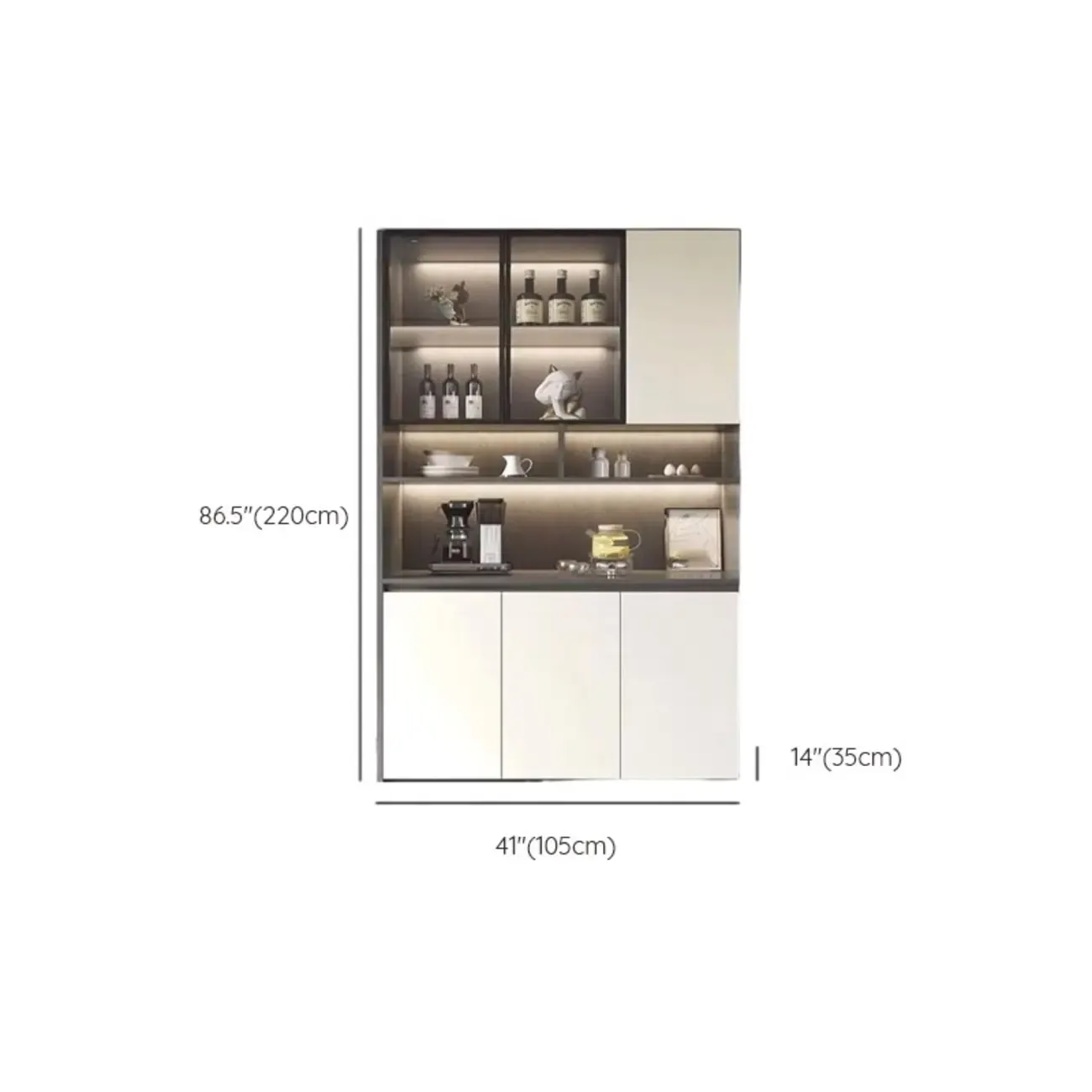White Rectangular Multi-Shelves Glass Wood Wine Cabinet