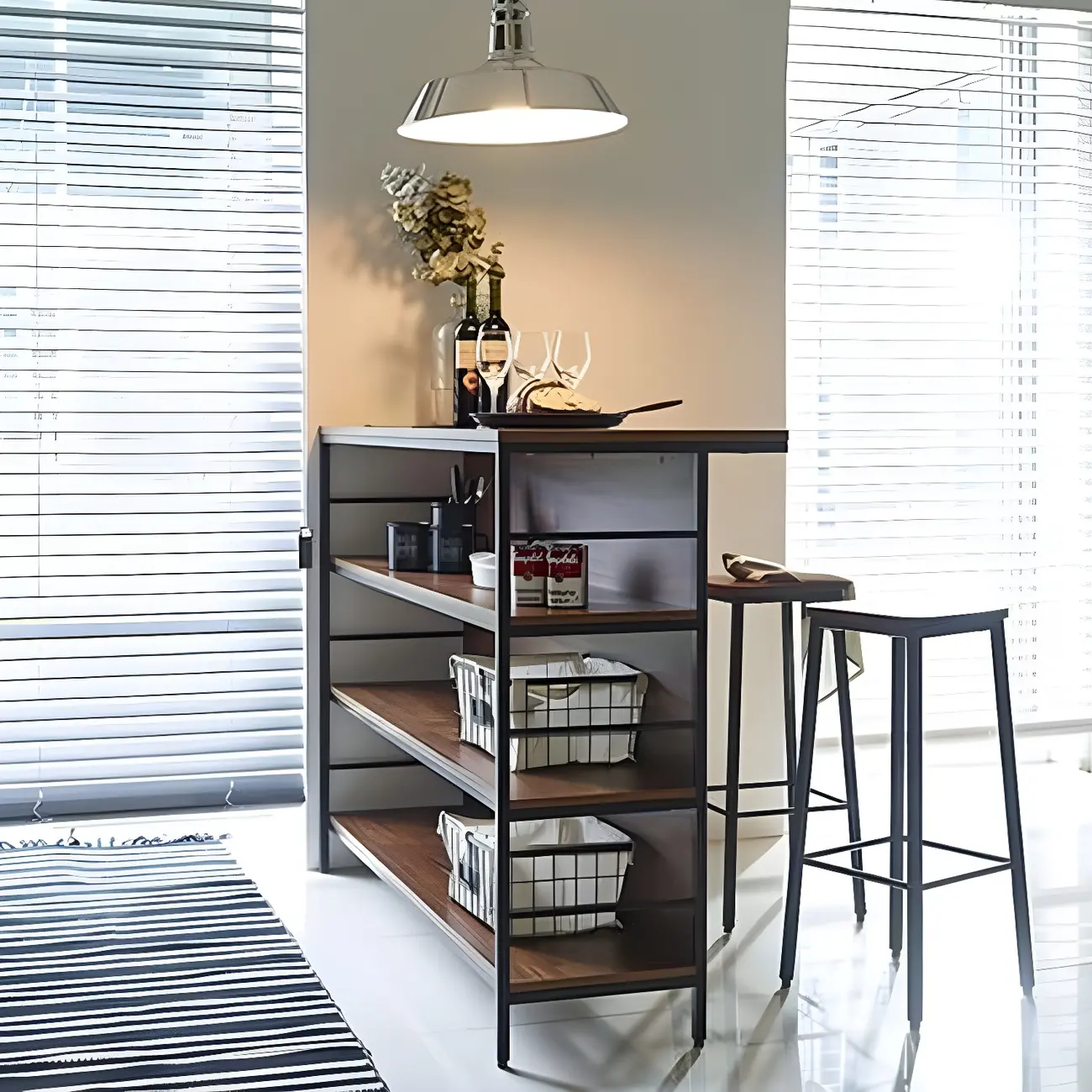 Industrial Brown Wooden 3-Tier Rear Shelf Bar Tables