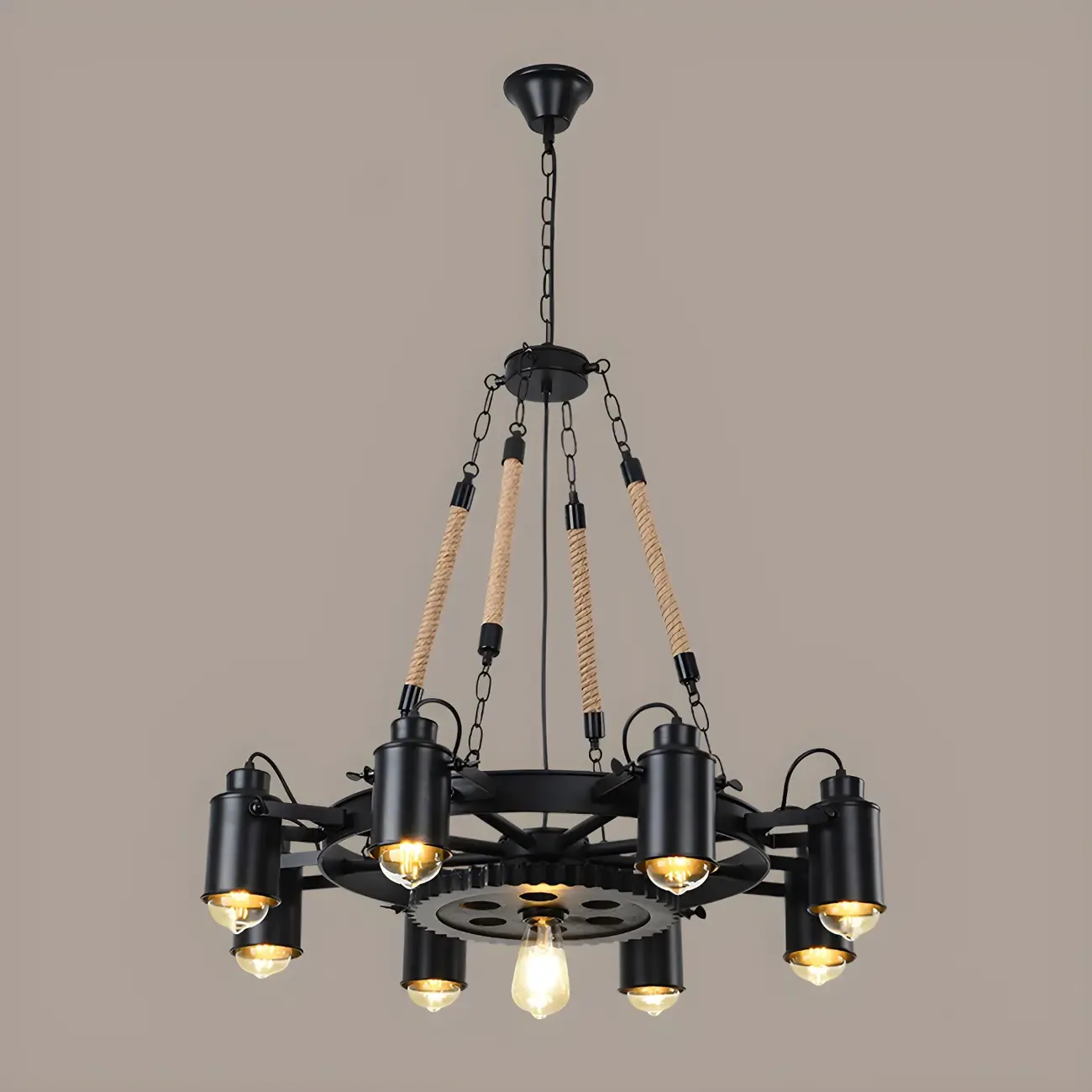 Industrial Chain Mount Black Iron Gear Shape Chandelier