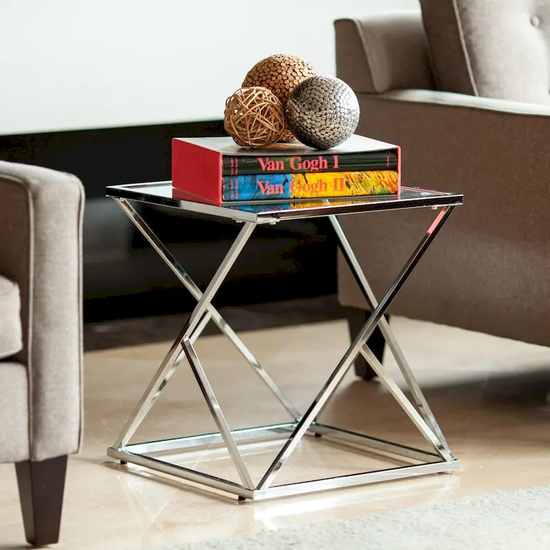 Polished Chrome Base Square End Table with Clear Glass Top