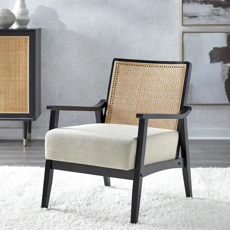 Cane and Solid Wood Accent Chair