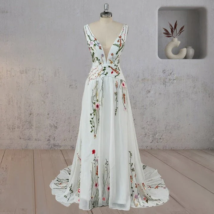 A-Line Flower Appliqued Majesty Wedding Dress