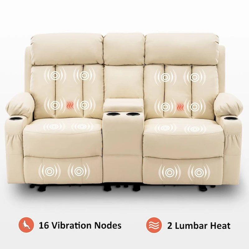MCombo Electric Power Reclining Sofa with Heat & Massage, Faux Leather 6095/6075/6077