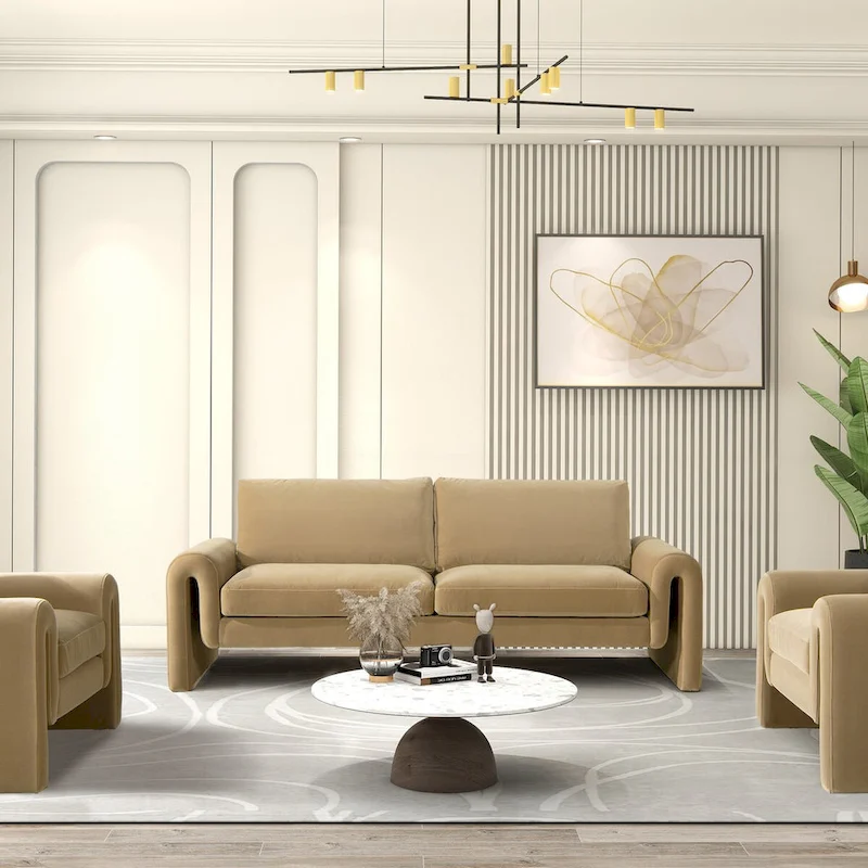 Mason 85  Velvet Pillow Back Curved Arm Sofa