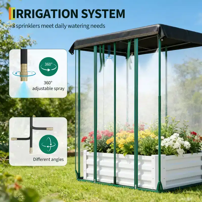 Galvanized Raised Garden Bed with Self-Watering System and Mesh Cover for Vegetables Herbs Flowers