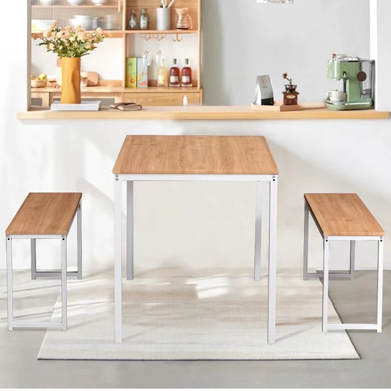 3 Piece Kitchen Table Set with Two Benches Dining Room Table Set 4