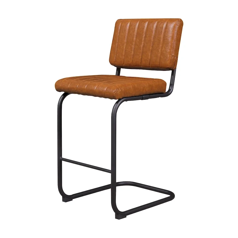 Brown Faux Leather Counter Stool with Chrome Frame