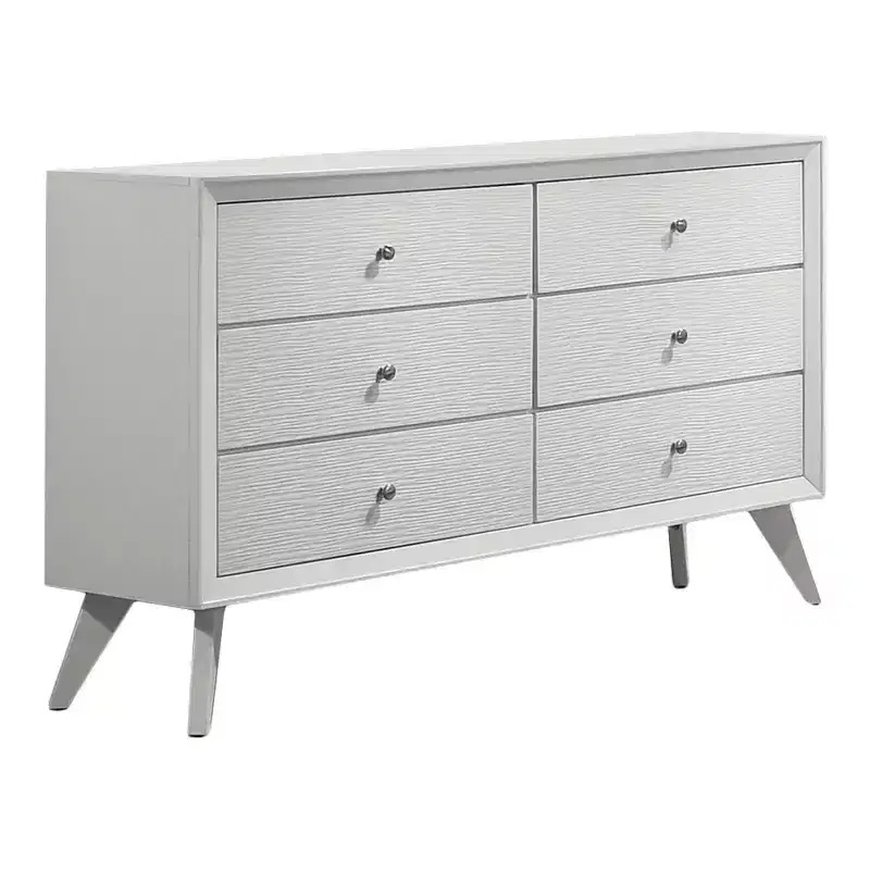 miBasics Sunflare Modern 6 Drawer Wood Dresser White: Mid-Century Style, Spot Clean, Tapered Legs