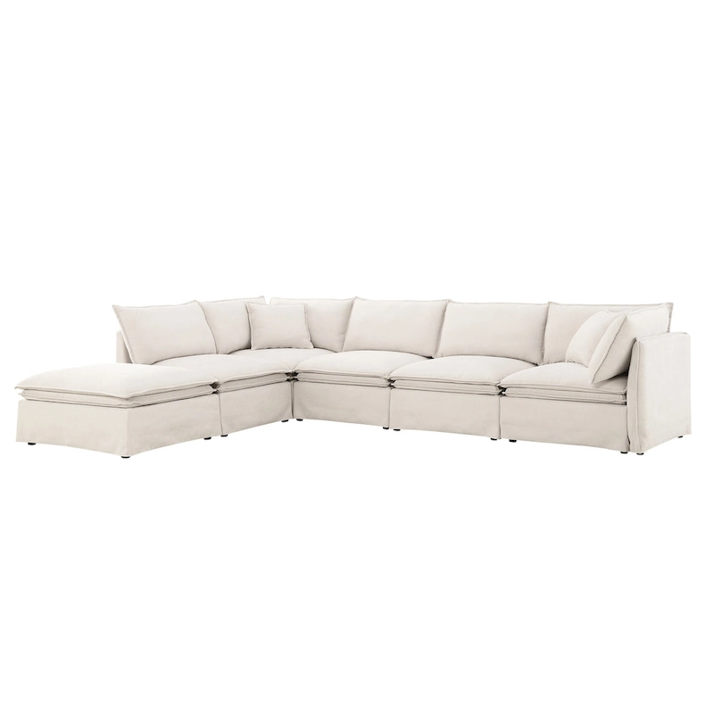 L Shaped Modular Sectional Chenille Sofa with Movable Ottoman
