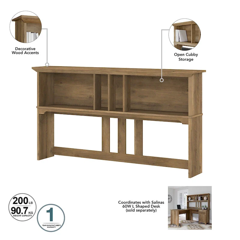 Salinas 60W L Desk with Hutch, Cabinet and Bookcase by Bush Furniture