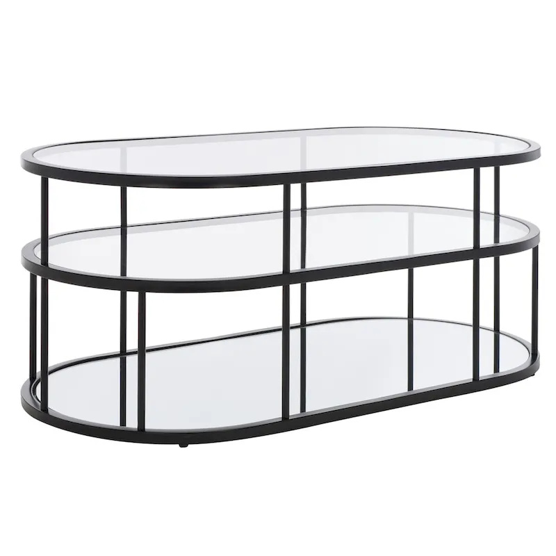 Gold / Matte Black 2-Tier Glass Coffee Table, 42