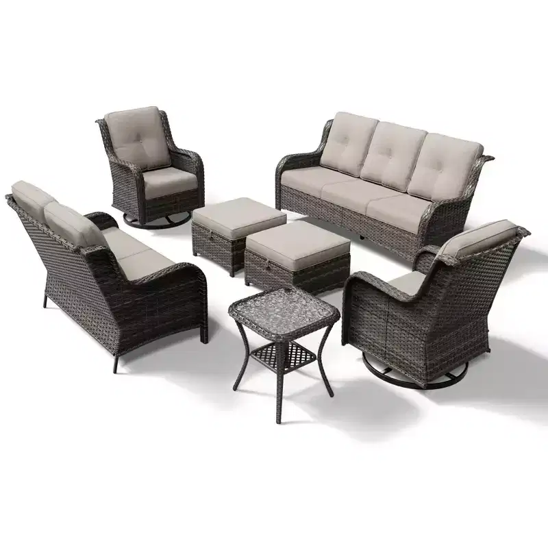 UPTIOT Premium Outdoor Sofa Set with Swivel Chairs and Multi-Functional Ottomans