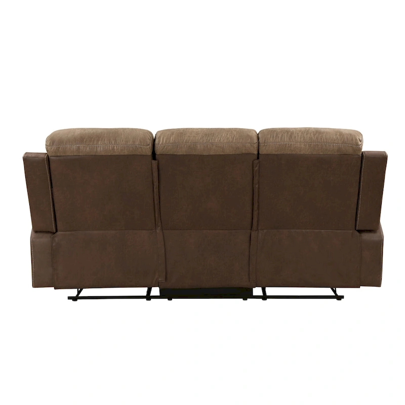 Emma 84 Inch Double Manual Recliner Sofa, Soft Brown Microfiber, Solid Wood