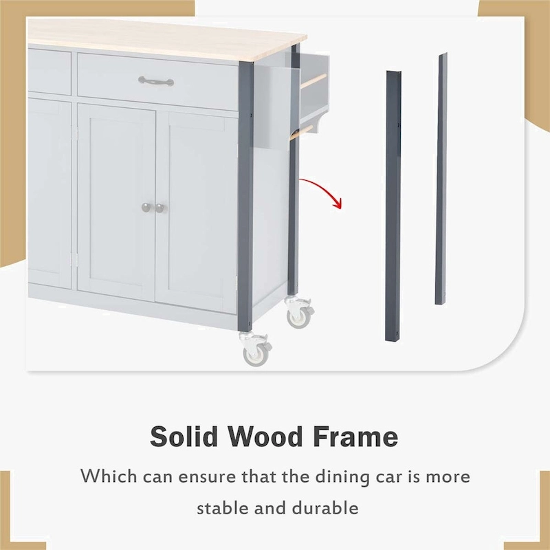 Kitchen Island Cart with Solid Wood Top and Locking Wheels