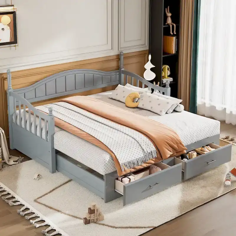 Twin Wooden Daybed with 2 Drawers & Trundle