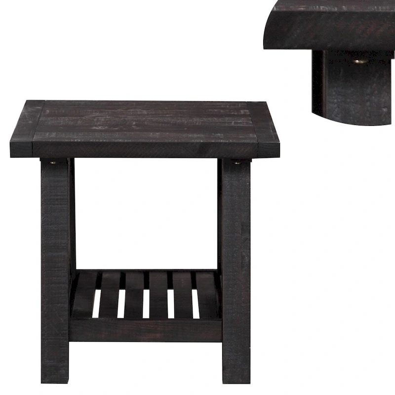 Pine Wood End Table with Exposed Hardware, Brown