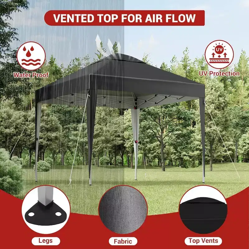 Acekool 10x10 Pop Up Canopy Tent, Commercial Instant Outdoor Shelter with Wheeled Bag & Sandbags, Sun Shade for Camping, Beach, Parties, White