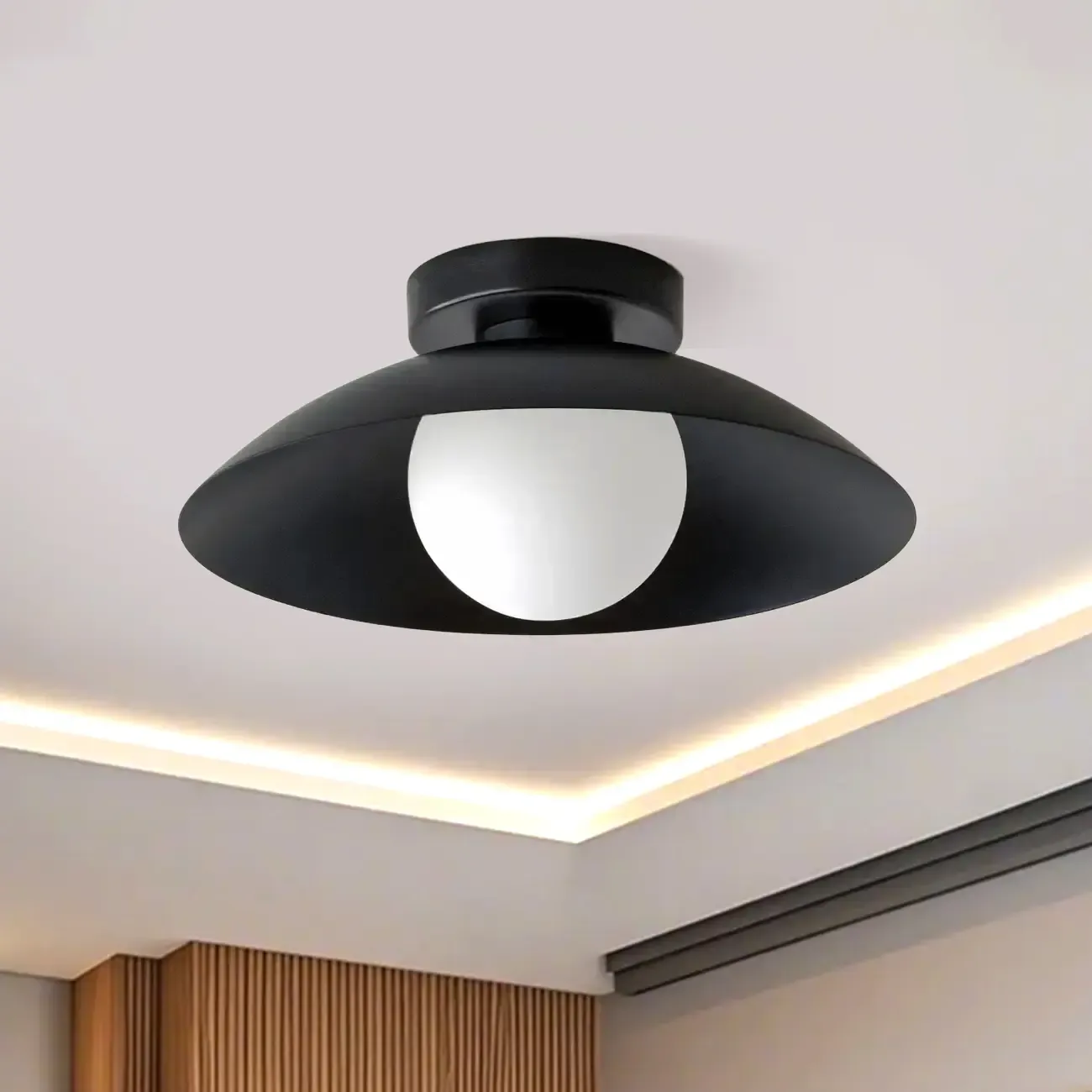Mini Beige Dome Metal Modern Semi Flush Ceiling Light