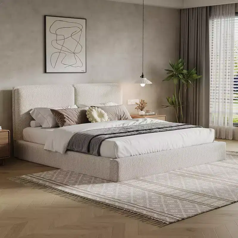 Christopher Knight Home Joanna Modern King Size Rubberwood Boucle Upholstered Bed
