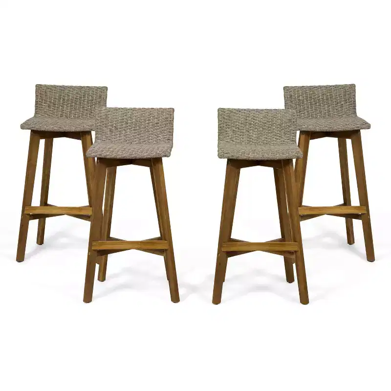 4pk La Brea Acacia Wood & Wicker Patio Barstools - Christopher Knight Home
