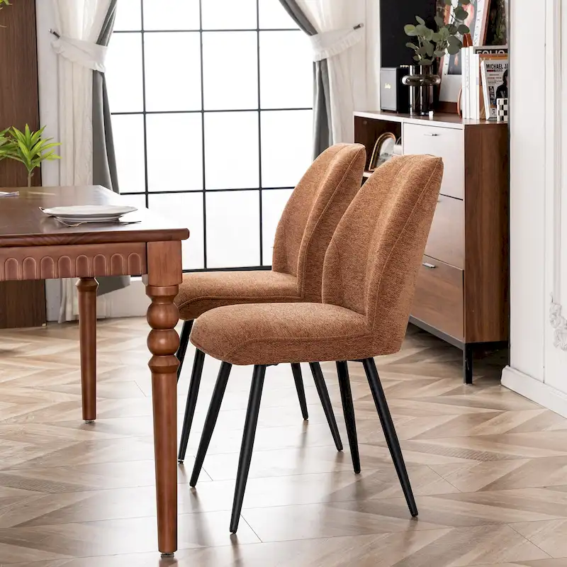 Mid Century Modern Armless Fabric Dining Room Chairs Set of 2