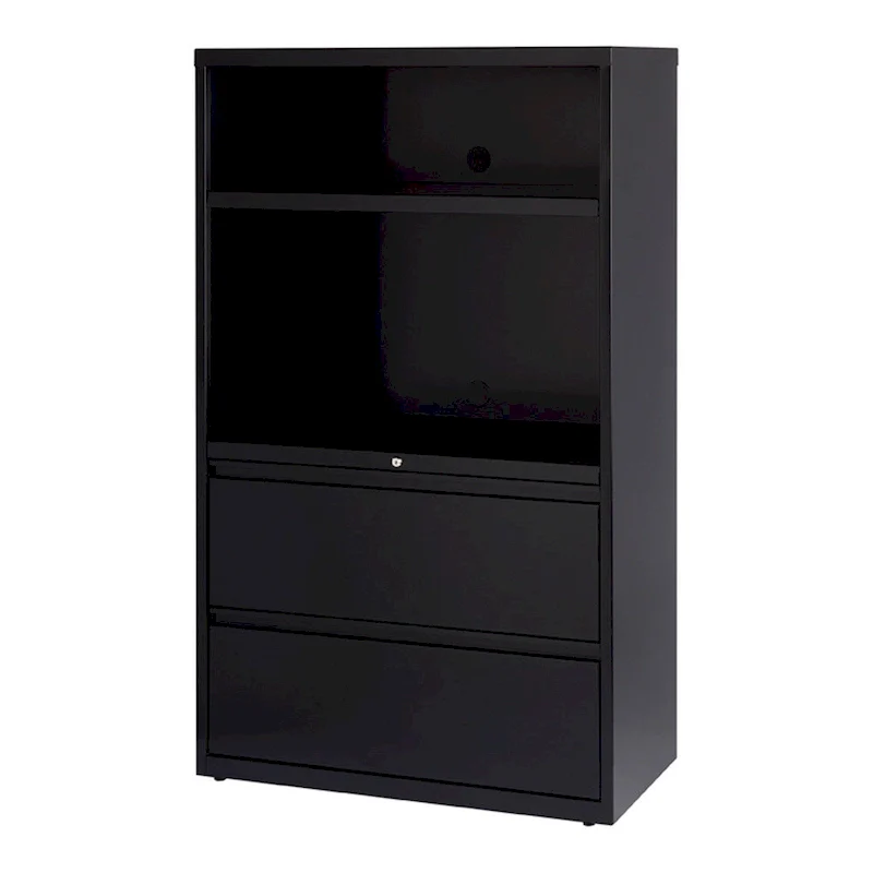 Black Steel Locking Lateral File Cabinet – 2-Drawer 2-Shelf, Fits 2 Users
