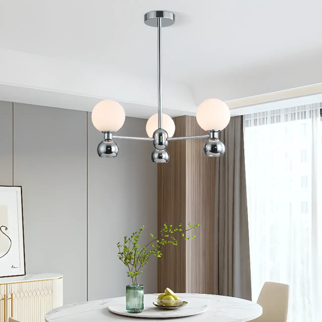 Modern Style White Globe Chandelier with Metal Frame