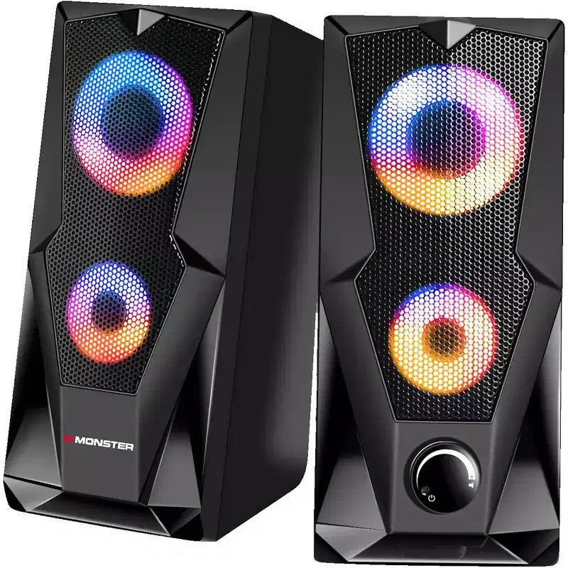 Monster Premium USB-Powered Stereo Speaker Set with Multi-Color LED Lighting Effects for Gaming and Multimedia