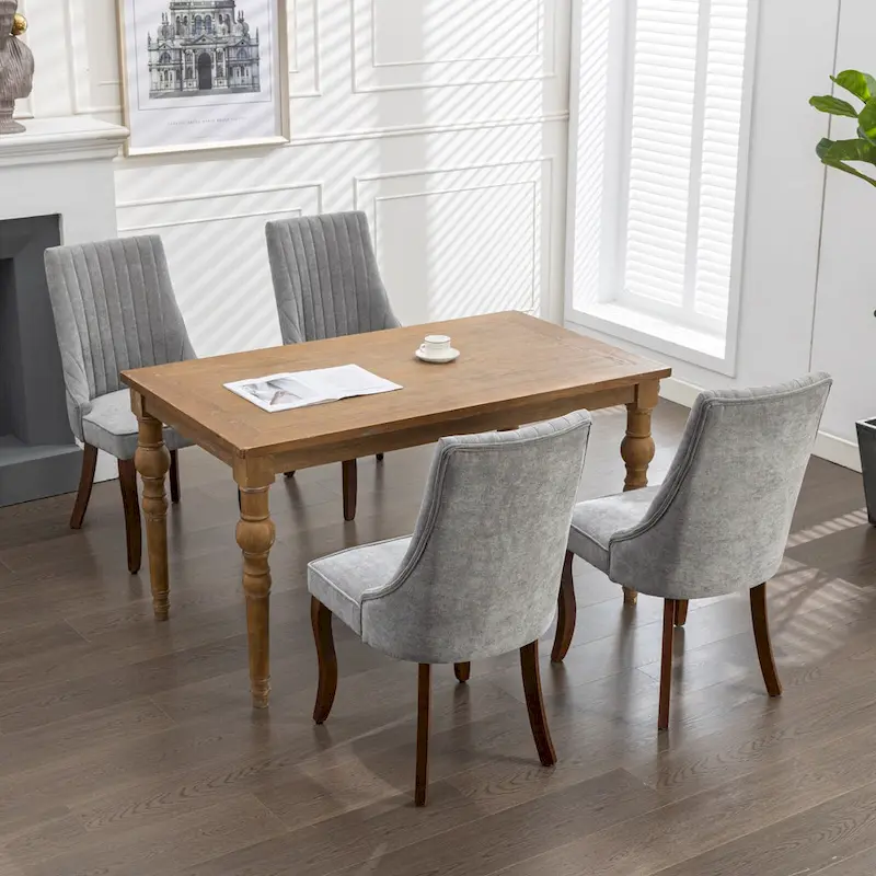 2-Piece Armless Dining Chairs Set with High Back, Upholstered Kitchen Accent Chairs with Curved Solid Wood Legs