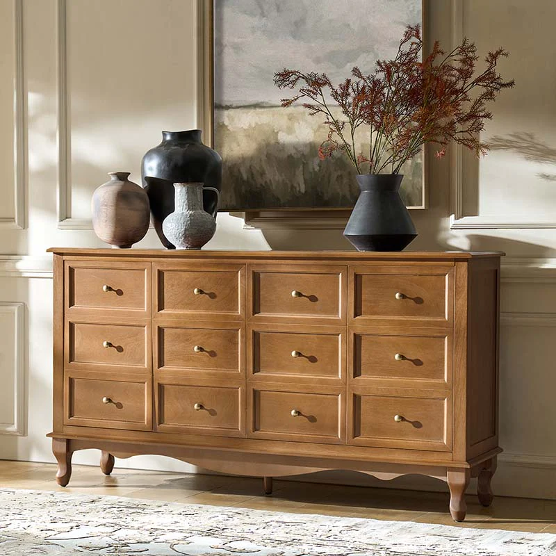 4-Door Sideboard Cabinet with Faux Drawer Facade, Adjustable Shelves & Antique Metal Knobs | Walnut / Acorn | Single