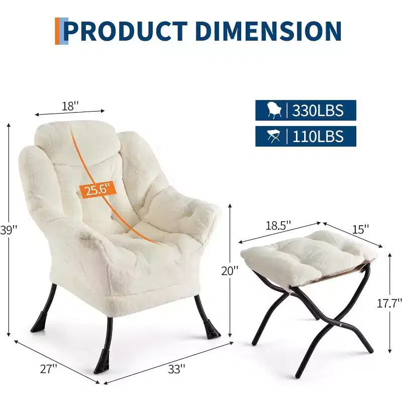 Lazy Reading Chair with Ottoman, Modern Lounge Accent Chair, Leisure Sofa Armchair with Footrest, Side Pocket for Living Room, Bedroom, Dorm & Office
