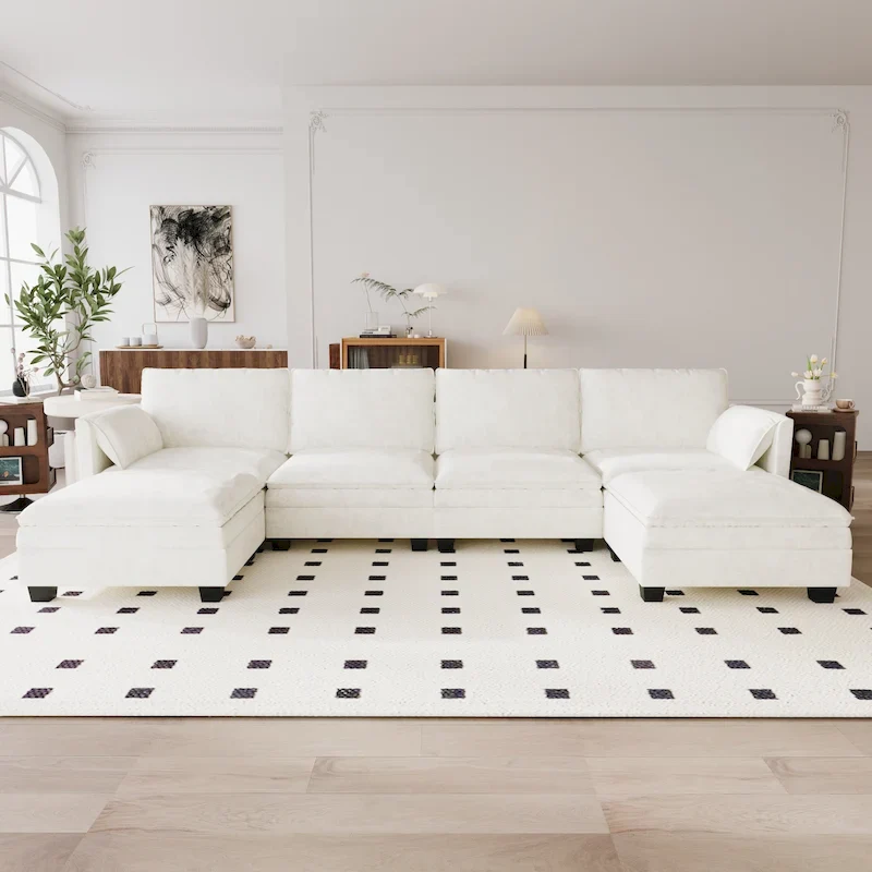 Christopher Knight Home - Noah 141.5  U-Shaped 6-Seater Sofa Couch with Movable Ottoman and Armrest Pockets, Fabric Upholstery