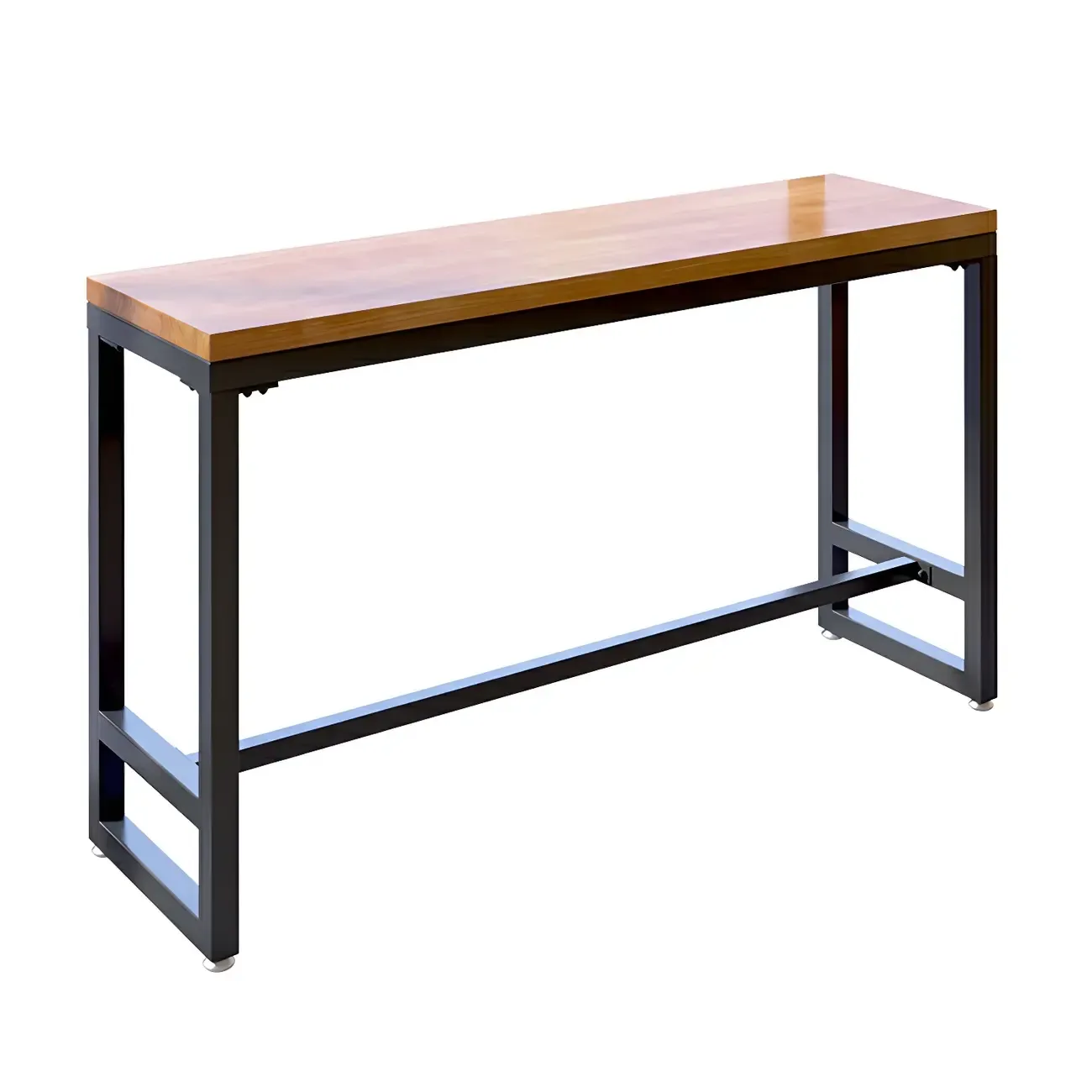 Modern Brown Wooden Iron Trestle Base Bar Table