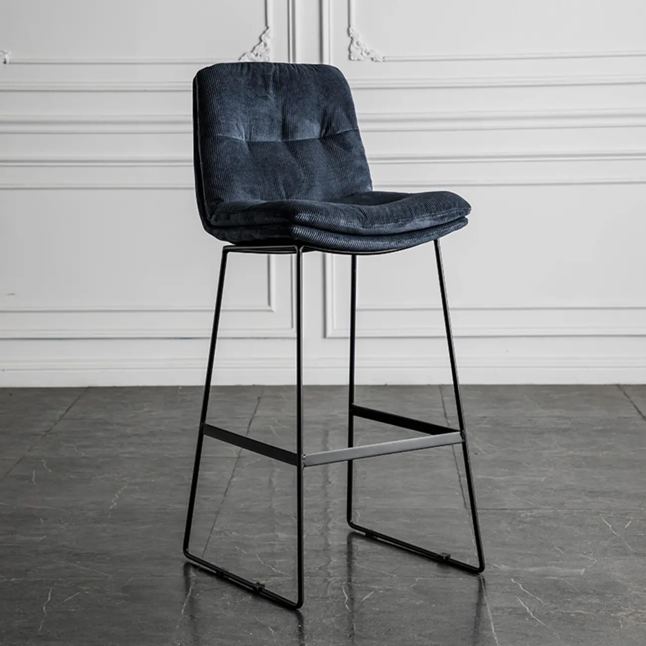 Modern Upholstered Low Back Metal Sled Bar Stools
