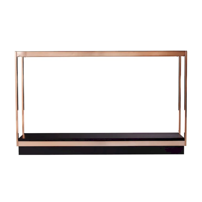 Modern Champagne Metal Console Table with Glass Top