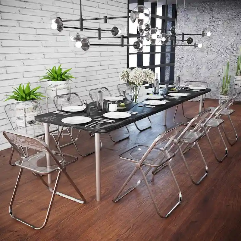 Acrylic Folding Dining Chair with Chrome Frame Set of 4 Lawrence Series by LeisureMod