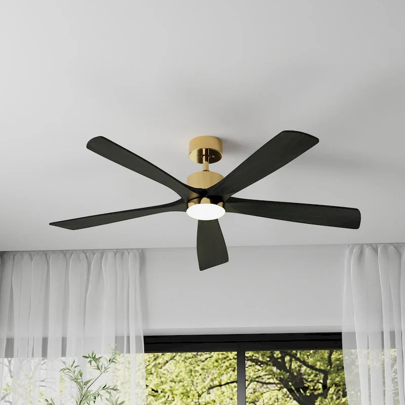 47-Inch Ceiling Fan with Wooden Blades and Dimmable LED Light - Black