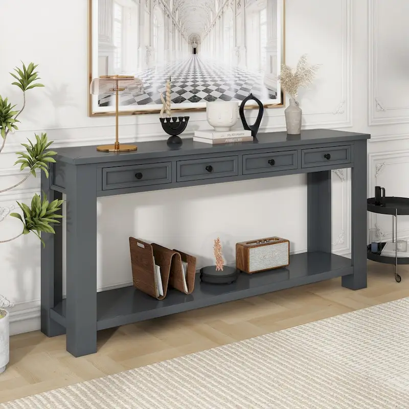 Console Table for Entryway Hallway Sofa Table with Storage Drawers and Bottom Shelf
