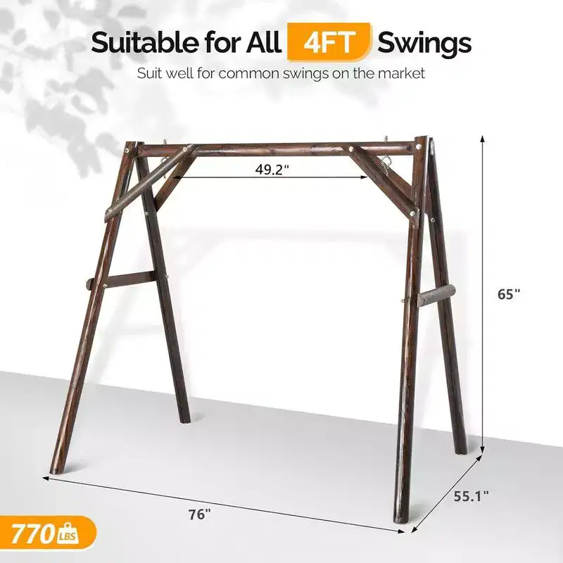 Karl Home 76 in. 2-Person Tan Wood Porch Patio Swing Stand Suitable for 4 ft. Swing