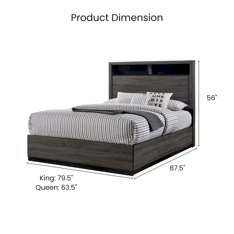 Furniture of America Rothwell Grey Wood Bed with Bookcase Headboard
