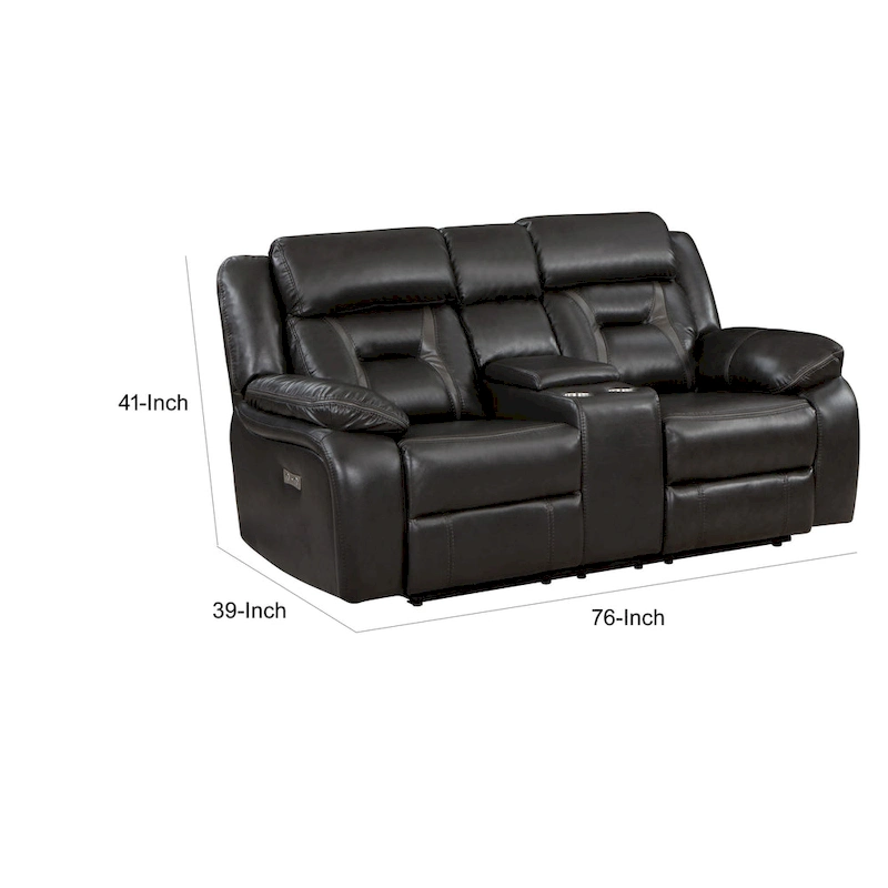 Millie 76 Inch Power Dual Recliner Loveseat, Cupholders, Gray Faux Leather
