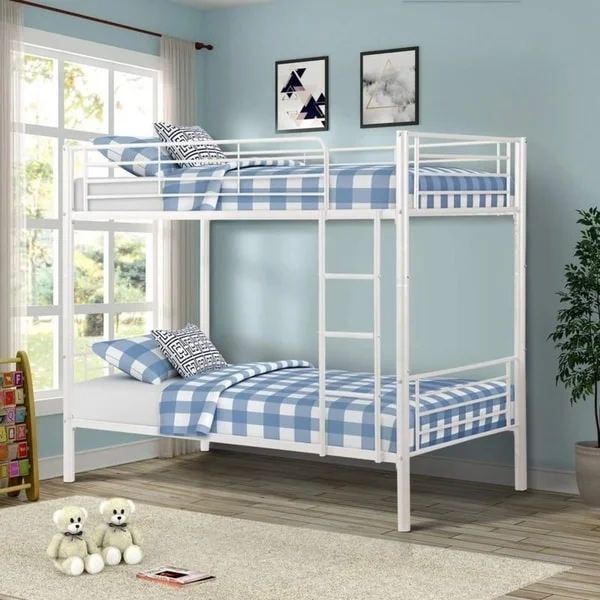White/Grey/Black Metal Twin Over Twin Bunk Bed for 2 Kids