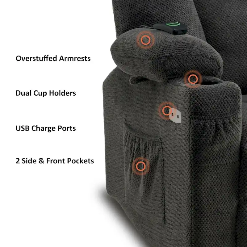 MCombo Electric PowerRecliner Chair with Massage & Heat, Plush Fabric 8015