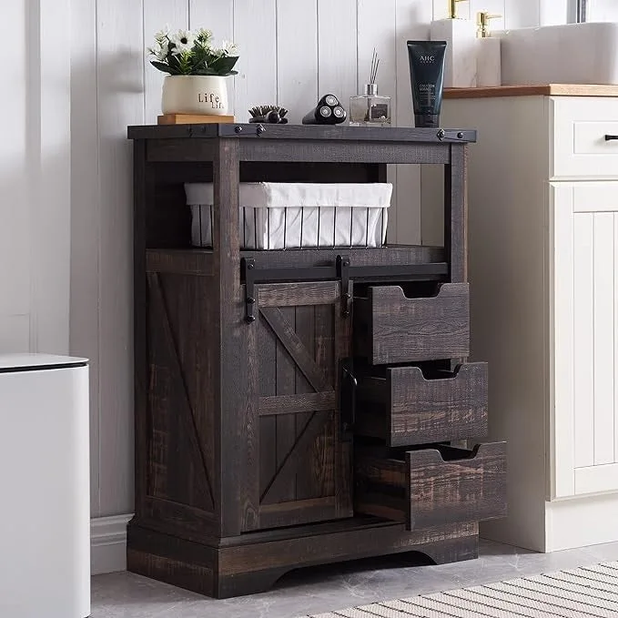 Farmhouse Bathroom Floor Cabinet, Small Storage Cabinet for Bathroom
