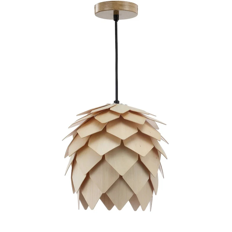 Gallery 11.75  Pinecone Wood LED Pendant, Natural/Black by JONATHAN Y
