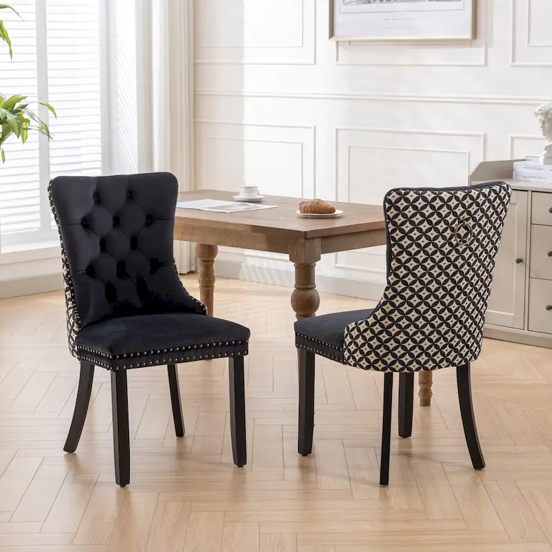 Black & Beige Velvet Dining Chair, Set of 2