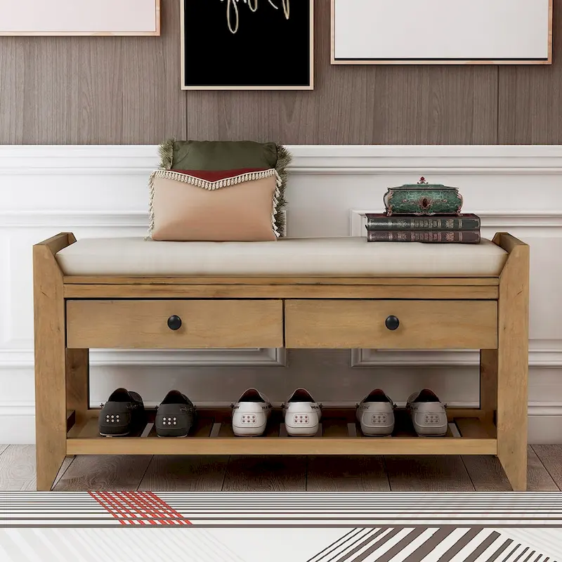 Antique Navy/Gray Wash/Old Pine/White/Espresso Entryway Storage Bench with Drawers, 1-Person