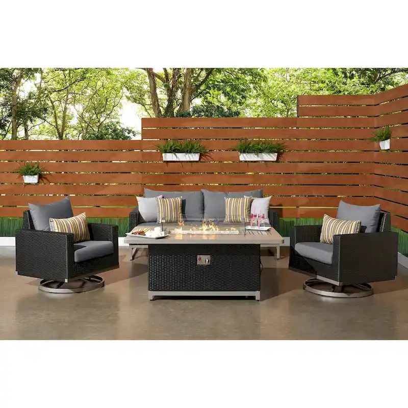 Milo Espresso 4 Piece Sunbrella Outdoor Patio Motion Fire Set